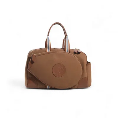 Jocosa Men's Brown Tennis Bag - Camel & Camel With White - Sky Blue Strap