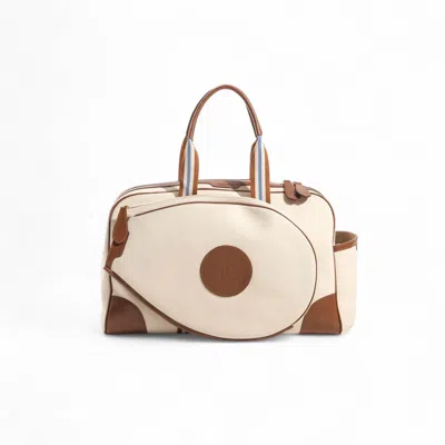 Jocosa Men's White / Brown Tennis Bag - Ivory & Camel With White - Sky Blue Strap In Multi