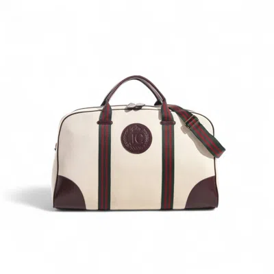 Jocosa White Weekend Bag - Ivory & Bordeaux With Green - Bordeaux Strap