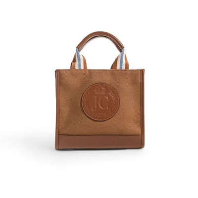 Jocosa Women's Brown Mini Tote Bag -  Camel & Camel With White - Sky Blue Strap