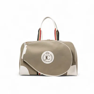 Jocosa Women's Grey / White Tennis Bag - Beige & Ivory With White - Red Strap