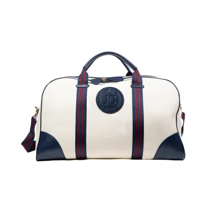 Jocosa Women's White / Blue Weekend Bag Ivory Canvas Navy Leather In Multi