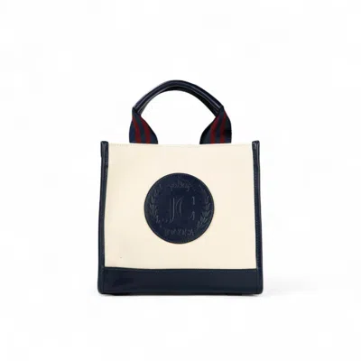 Jocosa Women's White / Red Mini Tote Bag - Ivory & Navy With Navy - Bordeaux Strap