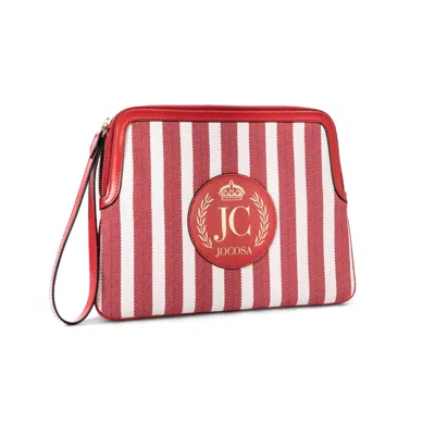Jocosa Women's White / Red Stripe Clutch Bag - Red & White Stripes
