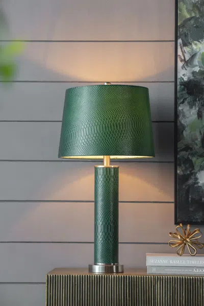 Jodex 14x14x27" Leather Table Lamp In Green