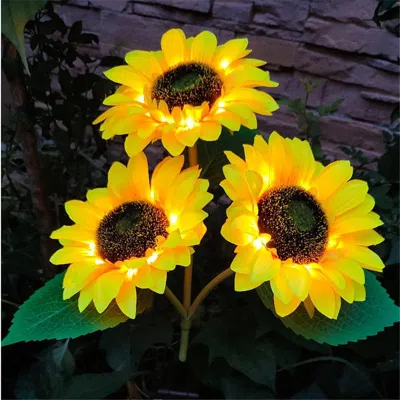 Jodex 2 Pack Flashing Outdoor Solar Garden Stake Lights,upgraded Led Solar Powered Light With 3 Heads Sunf In Yellow