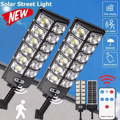 Jodex 2 Pcs 8000lm 8500k Led Solar Street Light 800w Commercial Oudoor Lights Outdoor Waterproof Hight Bri In Gray