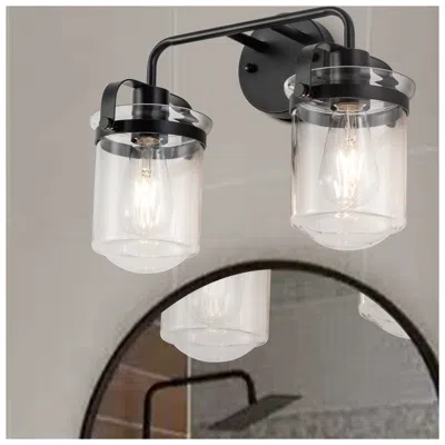 Jodex 2-light With Clear Glass Shade, Modern Sconce, Industrial Indoor Light Fixture For Bathroom Living R In Black