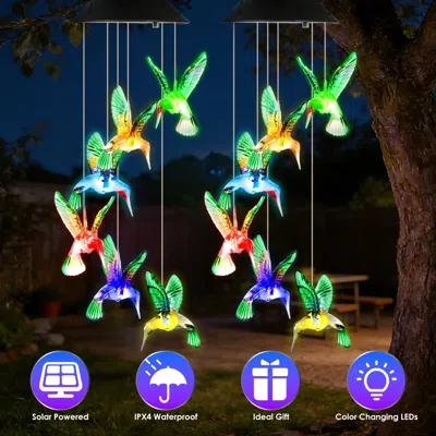 Jodex 2pcs Options - Led Solar Hummingbird Wind Chime Solar String Lights 6 Leds Color-changing Ip65 Water In Multi
