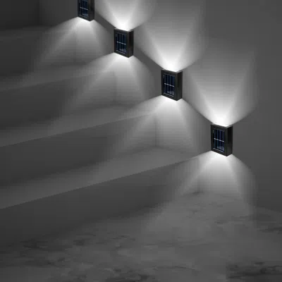 Jodex 2pcs Solar Deck Lights Outdoor 2led Beads Waterproof Sensor Fence Stair Lamps For Patio Landscape Ya In Gray