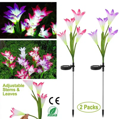 Jodex 2pcs Solar Garden Lights Outdoor Lily Flower Led Light 7-color Changing Ip65 Waterproof In Multi