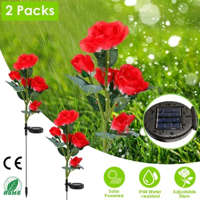 Jodex 2pcs Solar Powered Lights Outdoor Rose Flower Led Decorative Lamp Water Resistant Pathway Stake Ligh In Multi