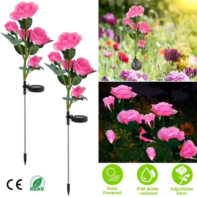 Jodex 2pcs Solar Powered Lights Outdoor Rose Flower Led Decorative Lamp Water Resistant Pathway Stake Ligh In Multi
