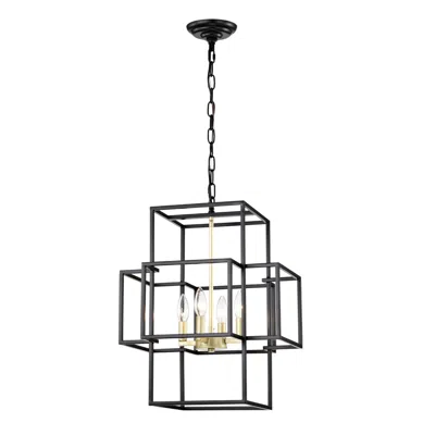 Jodex 4-light Metal Lantern Tiered Pendant Hanging Light Fixtures, Industrial Farmhouse Adjustable Height  In Black