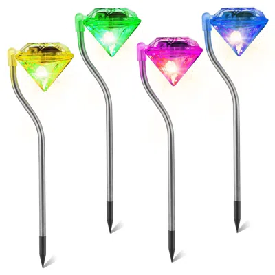 Jodex 4pcs Solar Garden Light Outdoor Diamond Led Light Ip65 Waterproof Stake Decorative Lamp In Multi