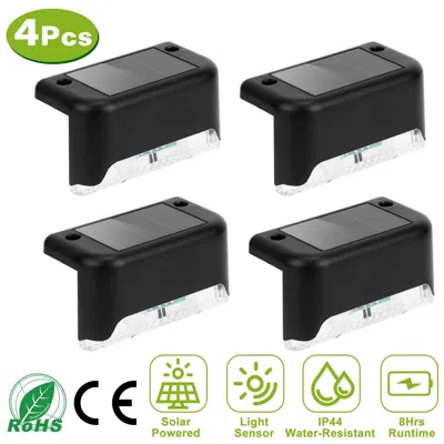 Jodex 4pcs Solar Powered Led Step Lights Outdoor Water-resistant Dusk To Dawn Sensor Fence Lamps For Stair In Black
