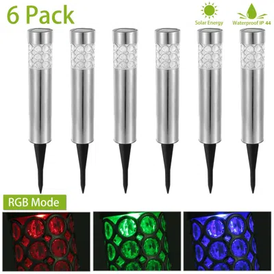 Jodex 6 Pack Outdoor Solar Light Ip44 Waterproof Rgb Garden Lamp Landscape Lawn Décor Light In Silver
