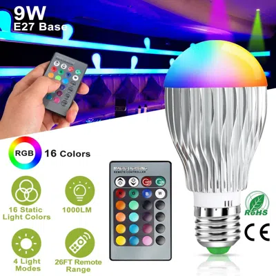 Jodex 9w Led Light Bulb E27 Rgb Lamp Bulb 16 Colors Changable 24-key Ir Remote Control In Multi