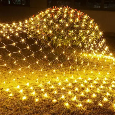 Jodex Dazzle Bright Christmas 360 Led Net Lights, 12ft X 5 Ft Connectable Waterproof String Lights With 8  In Yellow