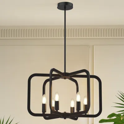 Jodex Farmhouse Candle Chandelier Light Fixture For Dining Room, Kitchen, Hallway In Black