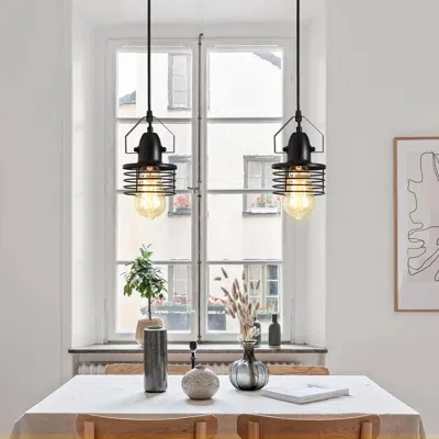 Jodex Industrial Black Pendant Light Metal Cage Pendant Lights Dining Room Hanging Lighting For Kitchen Is In White