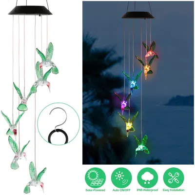 Jodex Led Solar Hummingbird Wind Chime Solar String Lights 6 Leds Color-changing Ip65 Waterproof Decorativ In Black