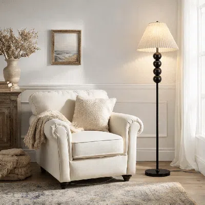 Jodex Mid Century Modern Wood Large Floor Lamp With Pleated Lampshade 65"h Classic Modern Lighting For Liv In White