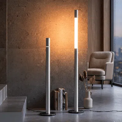 Jodex Minimalist Telescopic Floor Lamp 53''h, Modern Aluminum Floor Lights, 3 Color Temperature, For Bedro In Gray