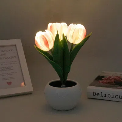 Jodex Tulip Lamp - Led Replica Tulip Table Lamp With Flower Vase For Desktop Decoration. Suitable For Home In White