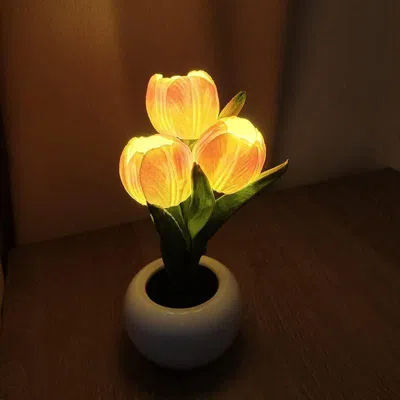 Jodex Tulip Lamp - Led Replica Tulip Table Lamp With Flower Vase For Desktop Decoration. Suitable For Home In Yellow