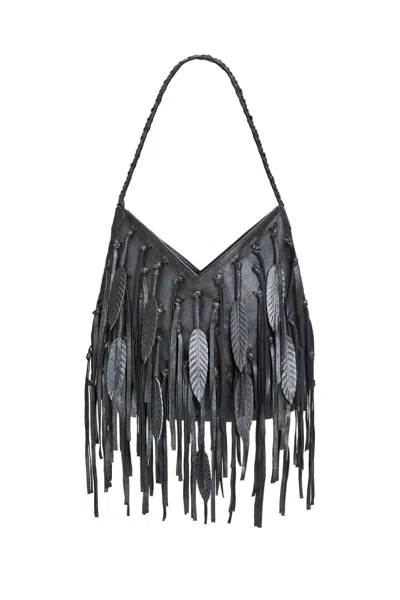 Jodi Lee Women's Black Pocahontes Leaf Bag Metallic Charcoal