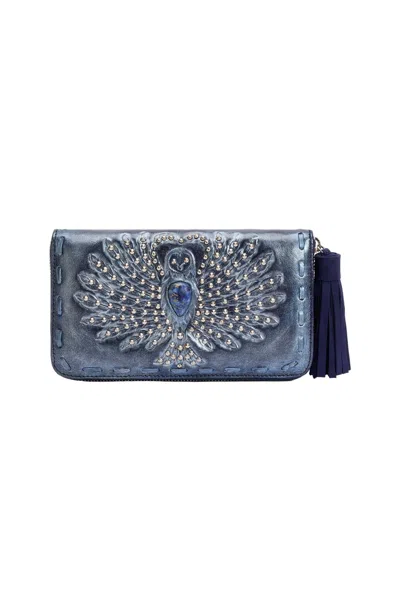 Jodi Lee Women's Blue Love Story Owl Wallet Metallic Navy Silver