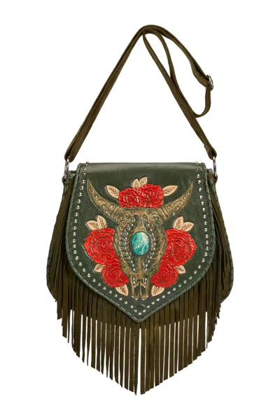 Jodi Lee Women's Green Akaroa Feather Rose Bag Antique Olive