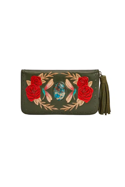 Jodi Lee Women's Green Akaroa Rose Wallet Olive