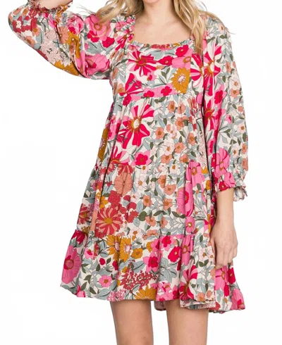 Jodifil Floral Long Sleeve Dress In Pink In Multi
