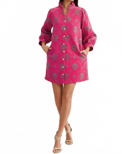 Jodifil Gretchen Button Down Jacquard Dress In Fuchsia In Pink