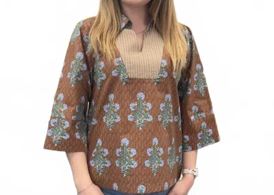 Jodifl 3/4 Sleeve Floral Top In Multi In Brown