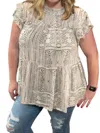 Jodifl Abstract Ruffle Sleeve Top In Beige In Beige