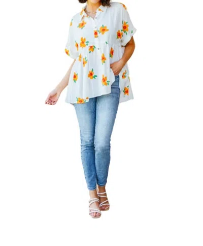 Jodifl Blissed Out Button Up Babydoll Tunic In Ivory In Blue