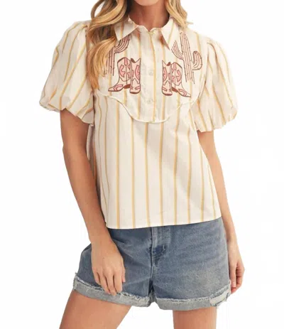 Jodifl Boots Galore Striped Button Up Shirt In White / Yellow In Neutral