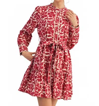 Jodifl Break Hearts Long Sleeves Floral Mini Dress In Burgundy In Multi