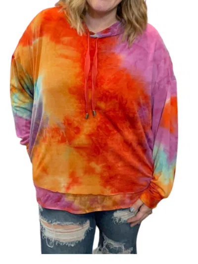 Jodifl Bright Tie Dye Pullover Hoodie In Orange