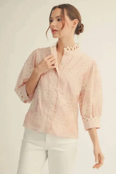 Jodifl Button Down 3d Embroidery Top In Pink