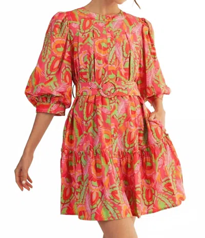 Jodifl Button Down Geo Floral Dress In Multi In Pink