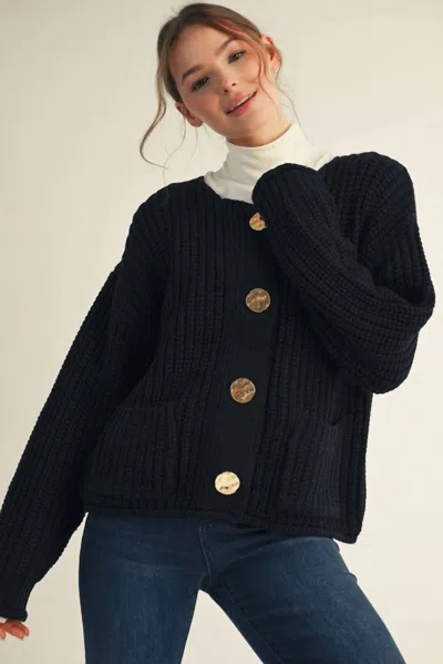 Jodifl Button Sweater Cardigan In Black In Blue