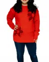 Jodifl Camden Textured Flower Sweater In Cool Red & Burgundy In Red