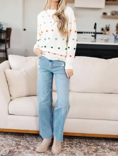 Jodifl Candy Buttons Pom Detail Sweater In White