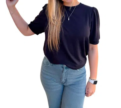 Jodifl Celine Solid Short Tucked Sleeves Shirt In Black In Blue