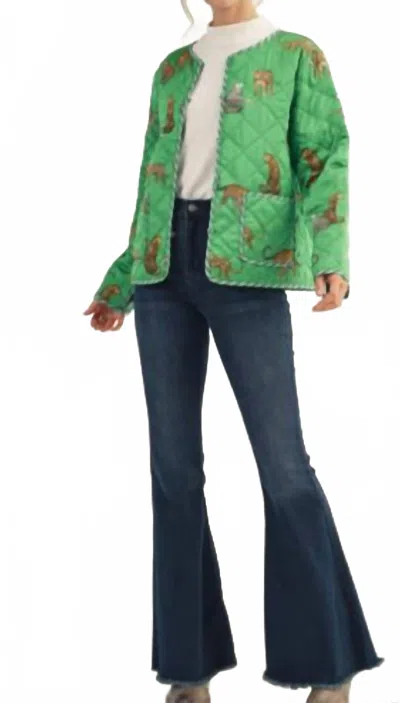 Jodifl Cheetah Chic Quilted Jacket In Green