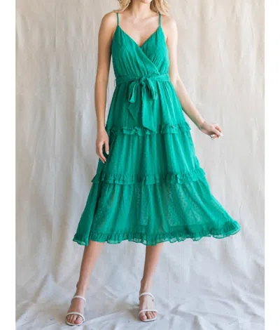 Jodifl Chiffon Swiss Dot Surplice Midi Dress In Emerald Green